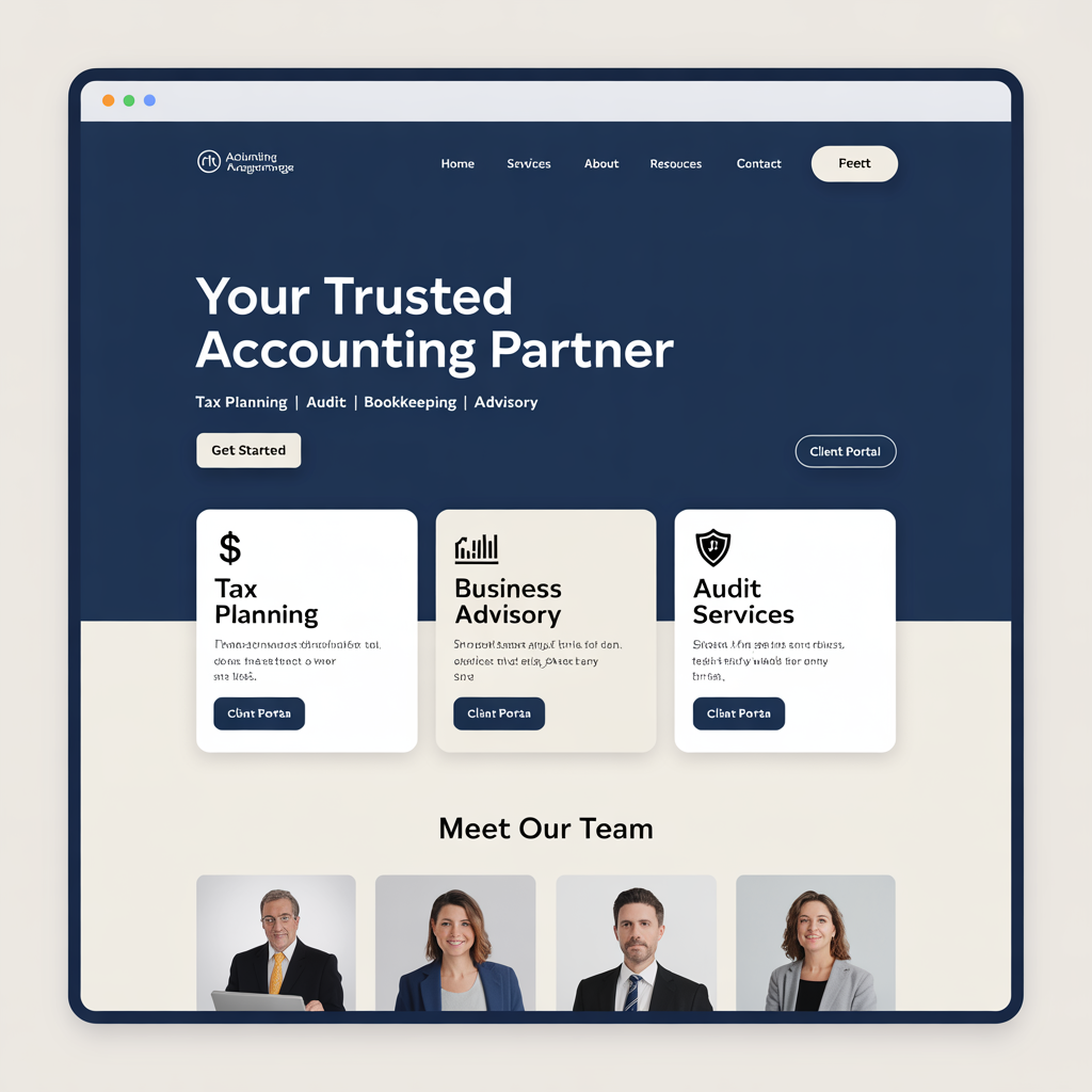 Accounting firm website with client portal and tax planning services