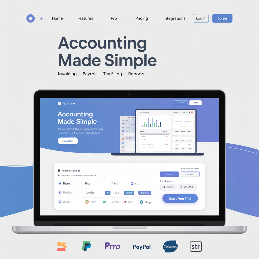 Accounting software SaaS website with dashboard and pricing