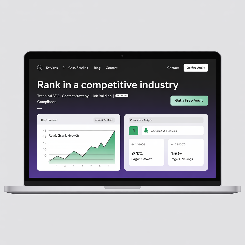 Adult industry SEO dashboard with keyword rankings and traffic growth