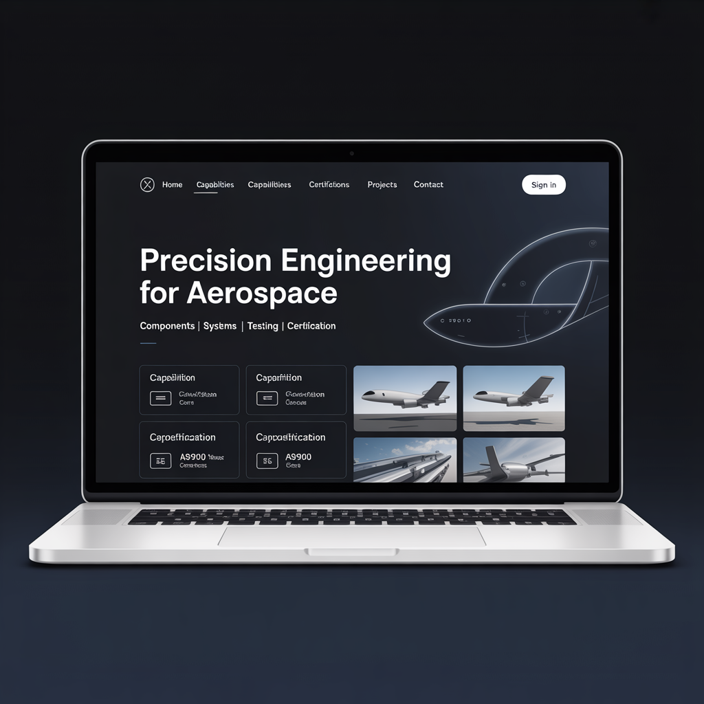 Aerospace company website with certifications and capabilities