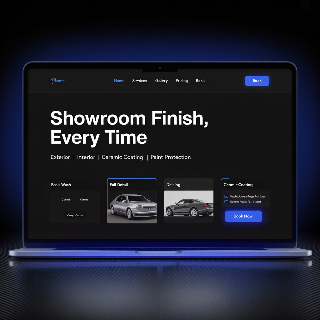 Auto detailing website with service packages and booking