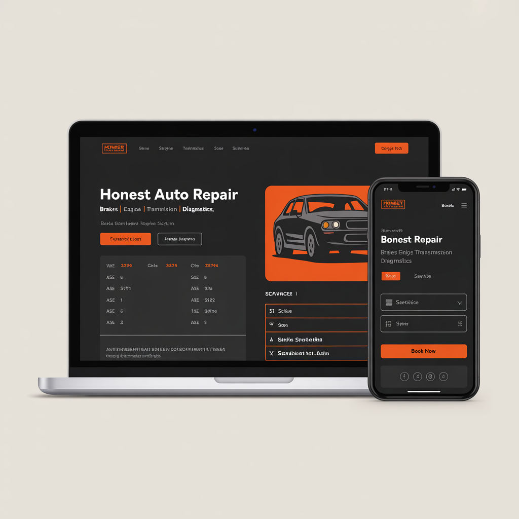 Auto repair shop website with appointment booking on laptop and mobile