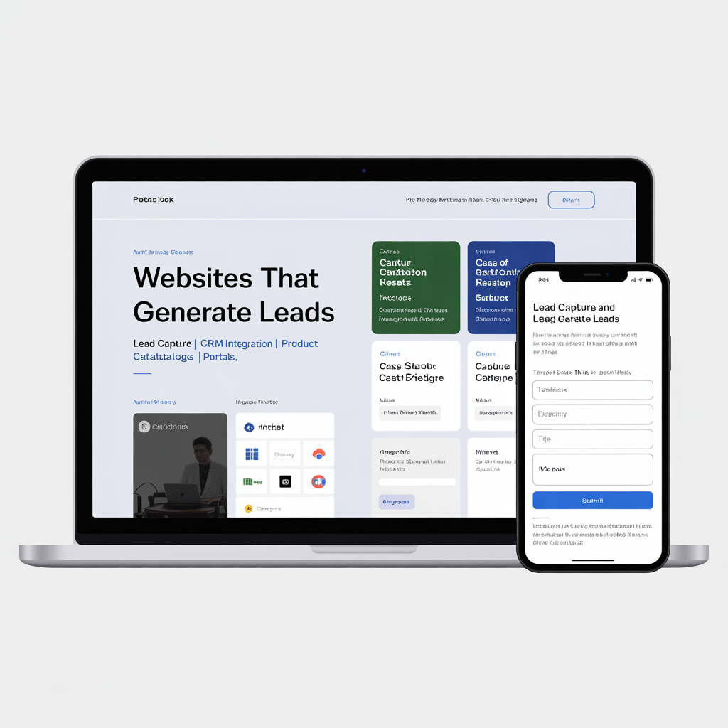 B2B website with lead capture and CRM integration on laptop and mobile