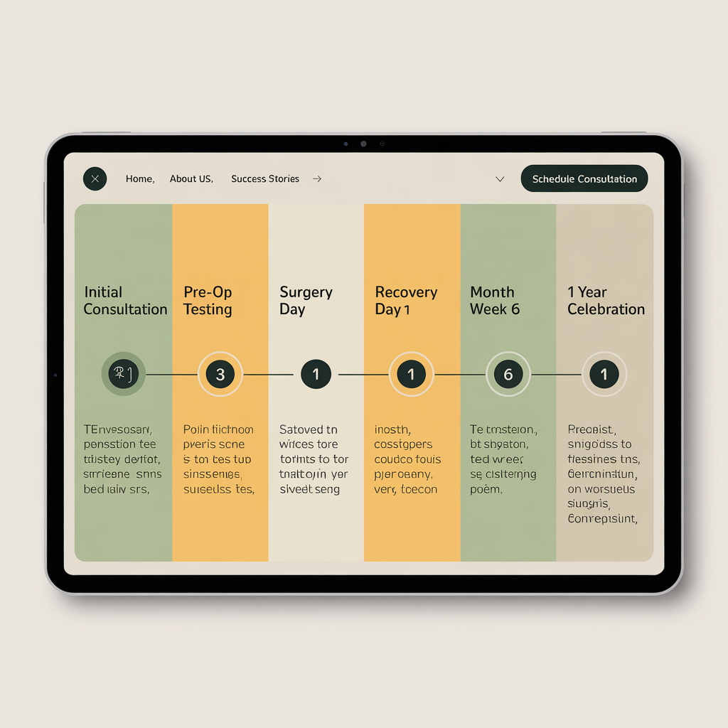 Patient journey timeline from consultation through 1-year milestone celebration