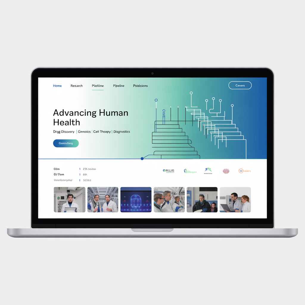 Biotech company website with research pipeline and publications