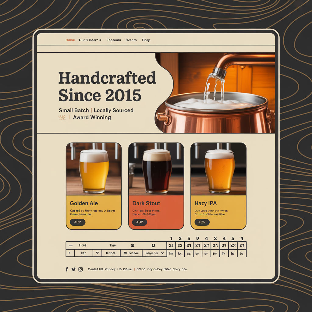 Craft brewery website with tap list and events calendar