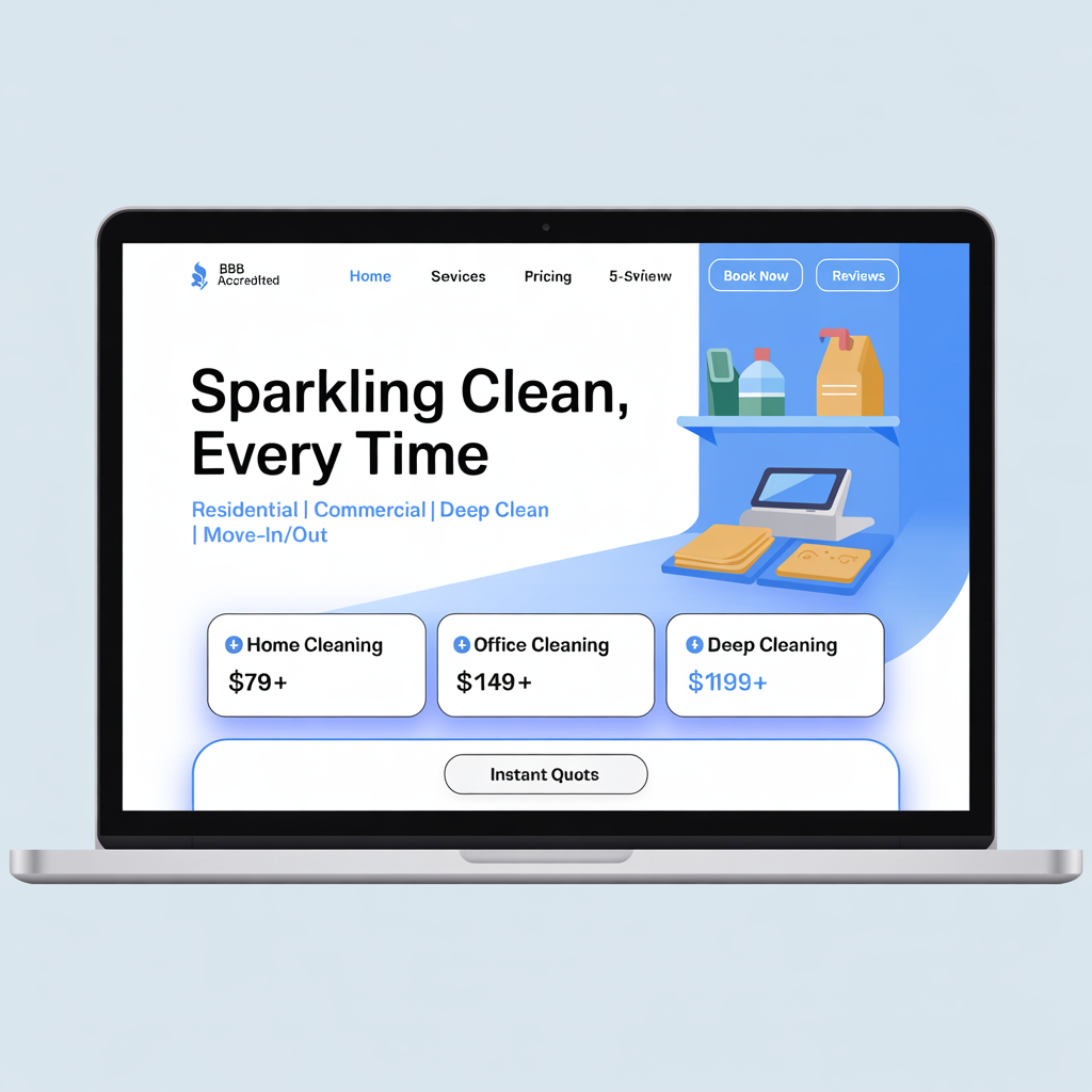 Cleaning company website with instant quote calculator and booking
