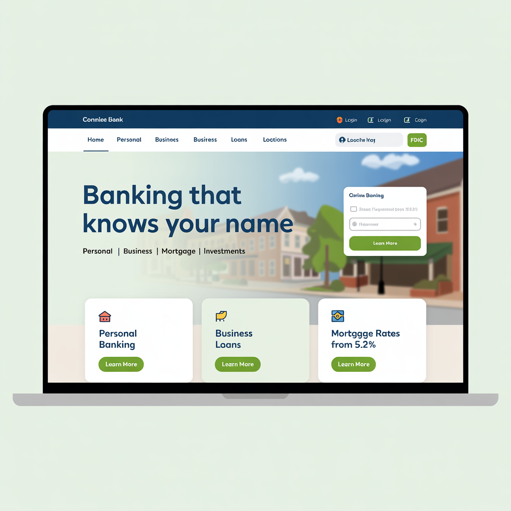Community bank website with online banking and mortgage calculator