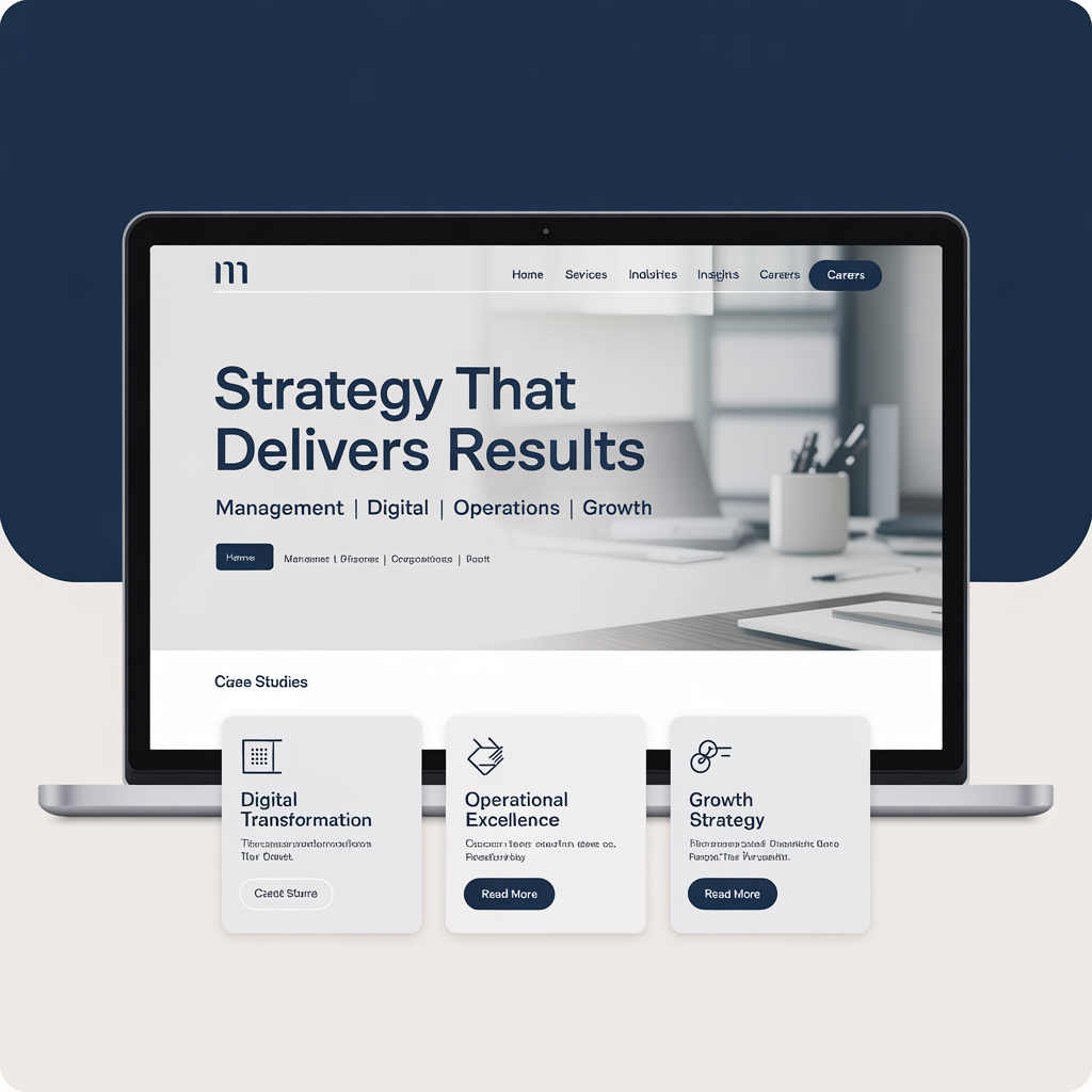 Management consulting firm website with case studies and expertise areas