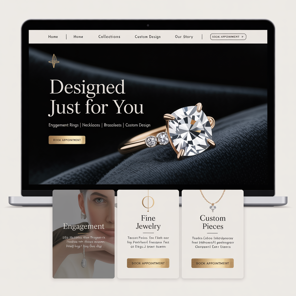 Custom jewelry brand website with design configurator and collections