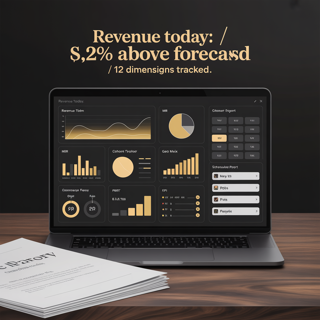 Data visualization dashboard with realtime KPIs charts and exportable reports