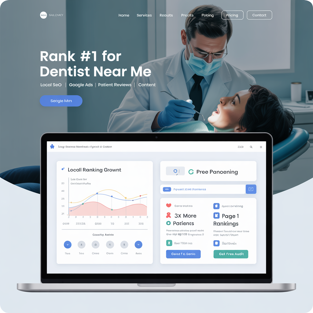 Dental SEO dashboard with local rankings and patient inquiry tracking