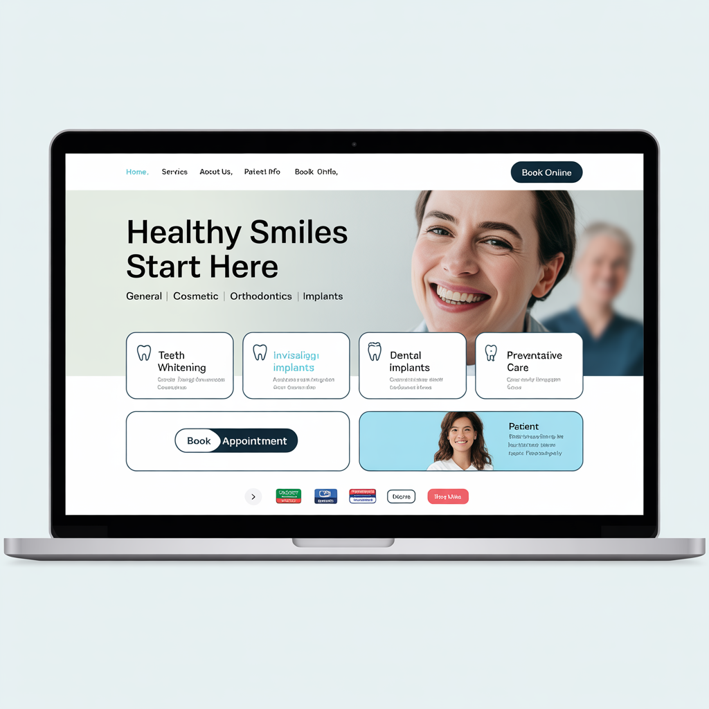 Dental practice website with online booking and services grid