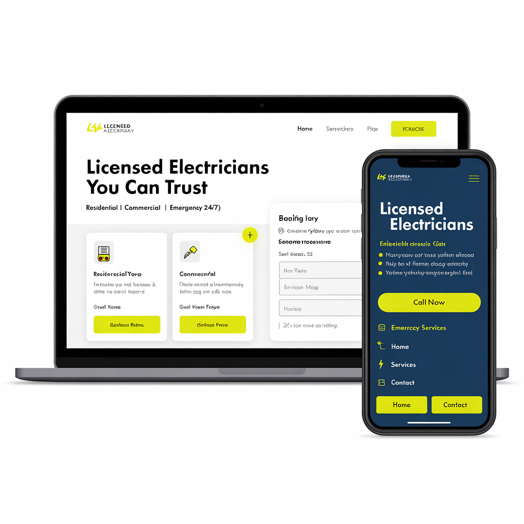 Electrician website with emergency booking on laptop and mobile