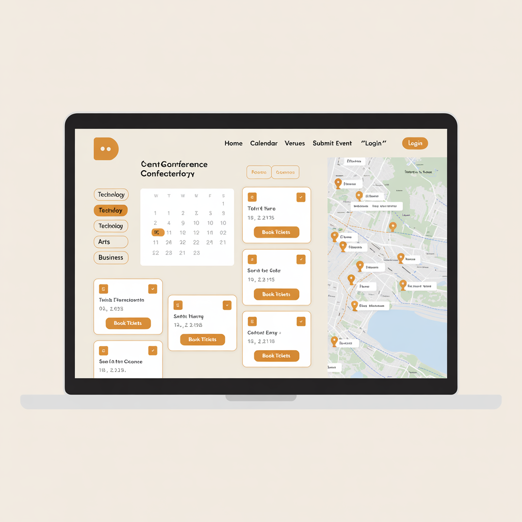 Event directory website development mockup