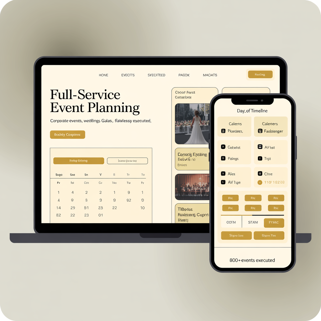 Event planning company website with booking calendar and vendor management