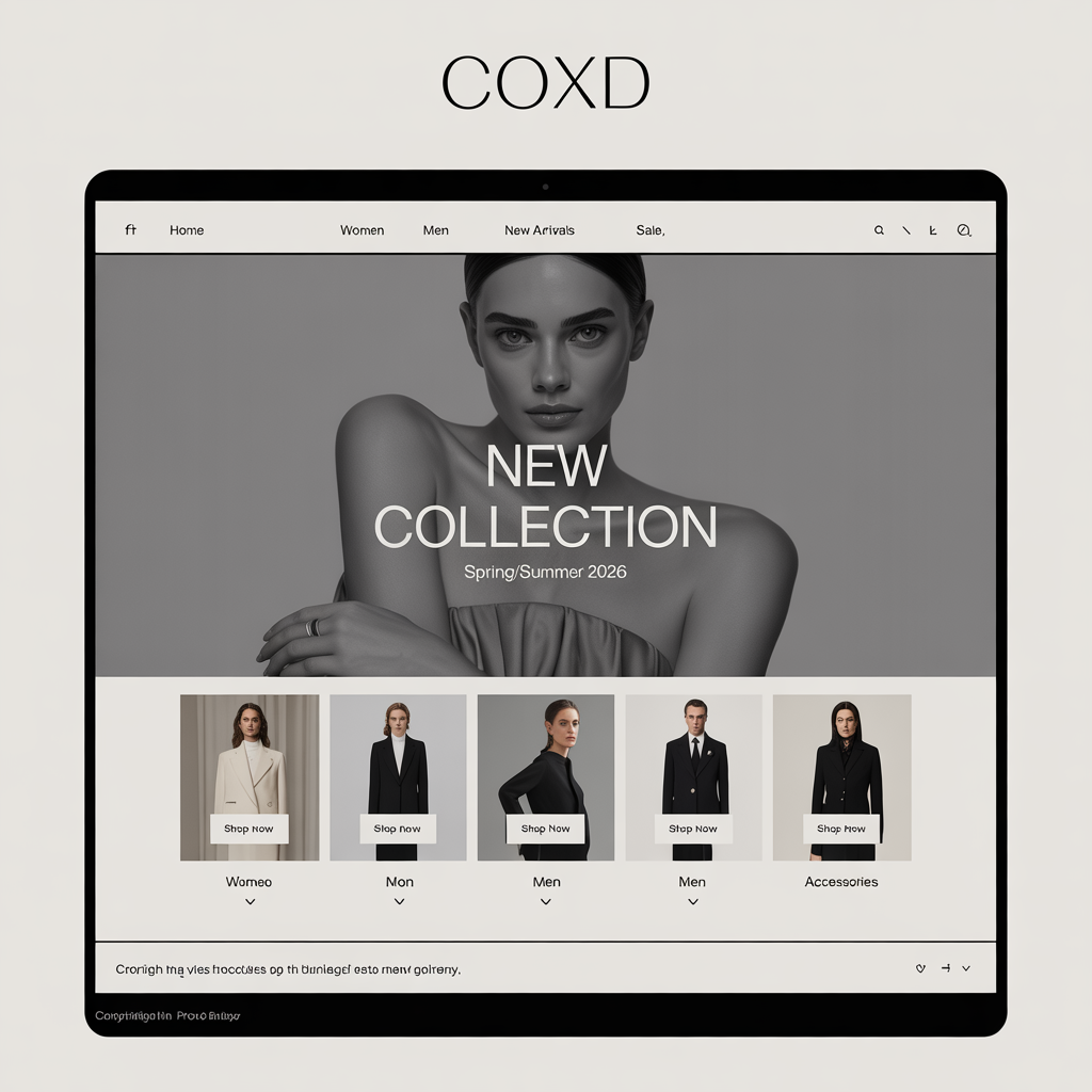 Fashion brand e-commerce website with lookbook grid and editorial design