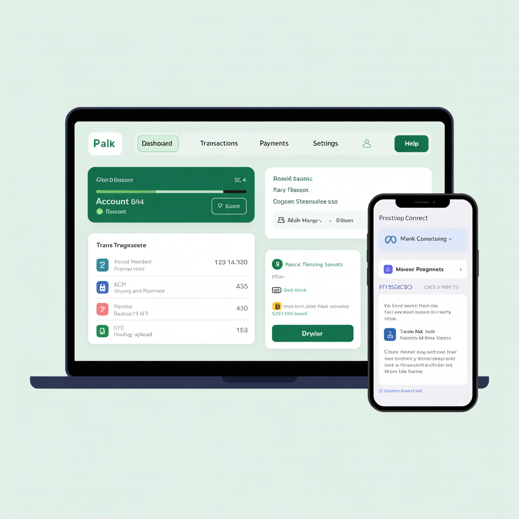 Fintech banking platform dashboard on laptop and mobile
