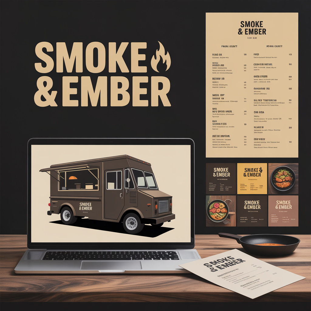 Food truck logo design with bold wordmark wrap-graphic templates and menu typography