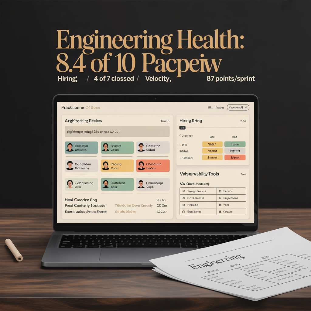 Fractional CTO dashboard with architecture review hiring plan and engineering metrics