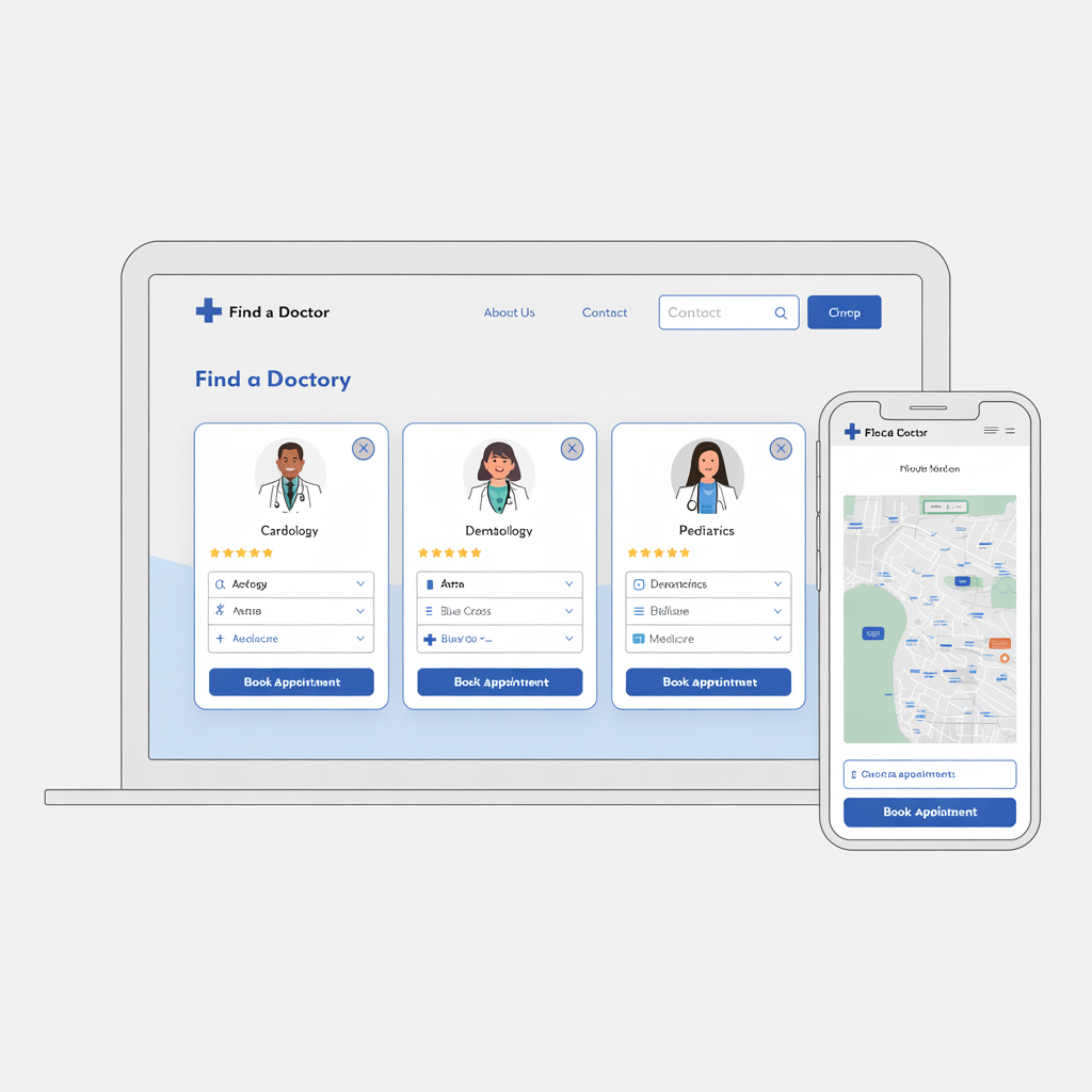 Healthcare directory website development mockup
