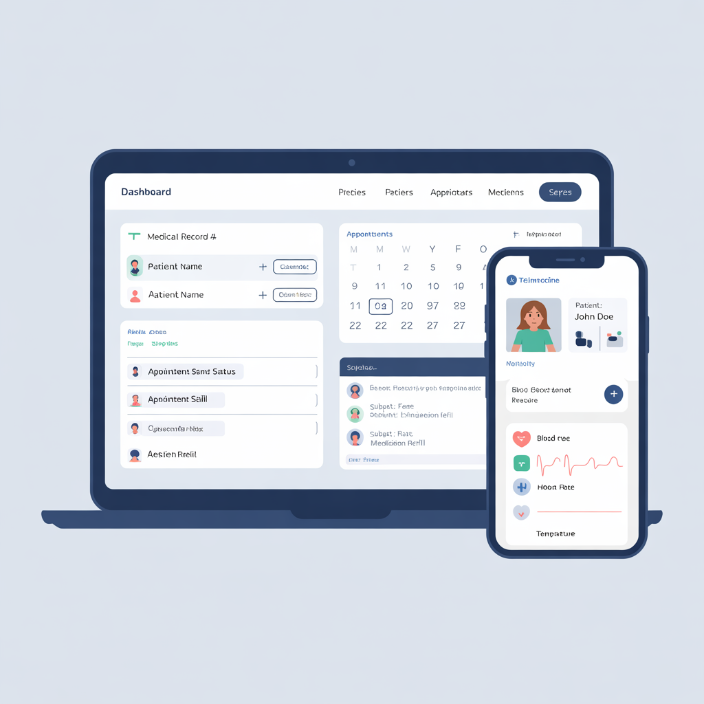 HIPAA-compliant healthcare platform dashboard on laptop and mobile
