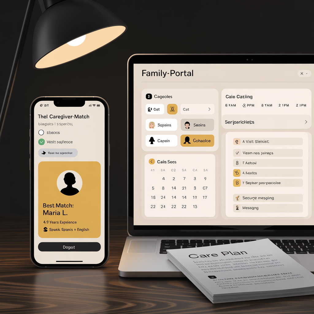 Homecare agency site with caregiver matching and family portal