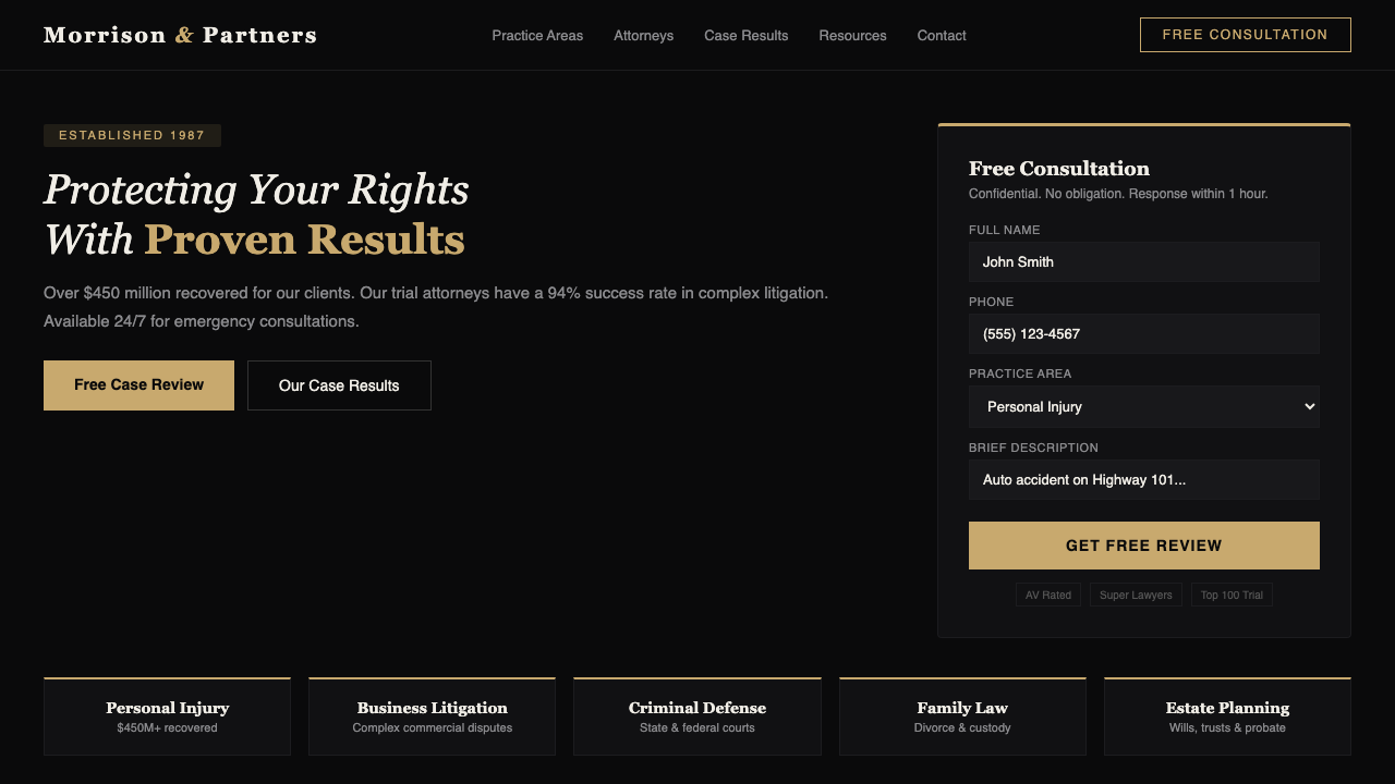 Law firm consultation website mockup