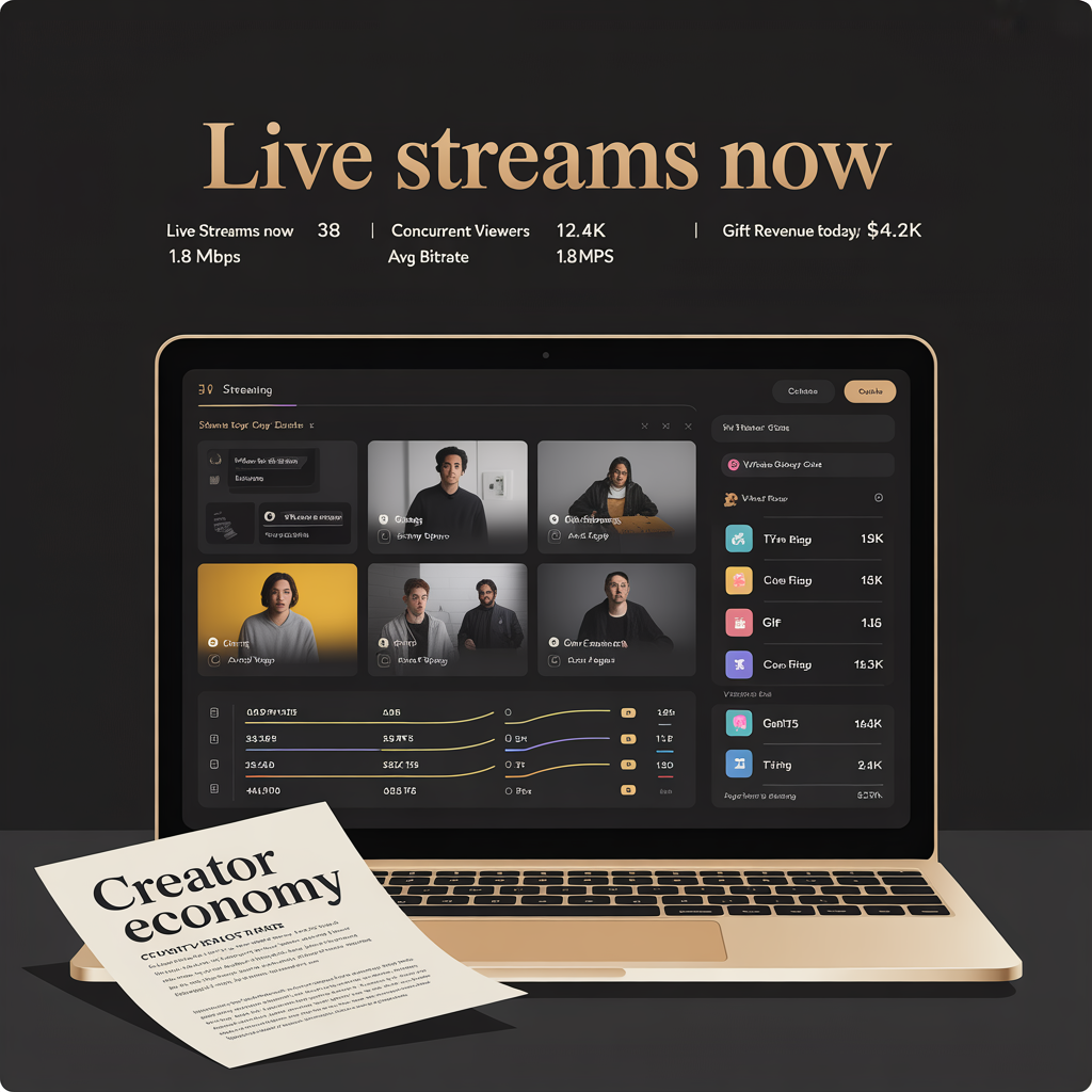 Live streaming app dashboard with HLS plus WebRTC chat virtual gifts and adaptive bitrate