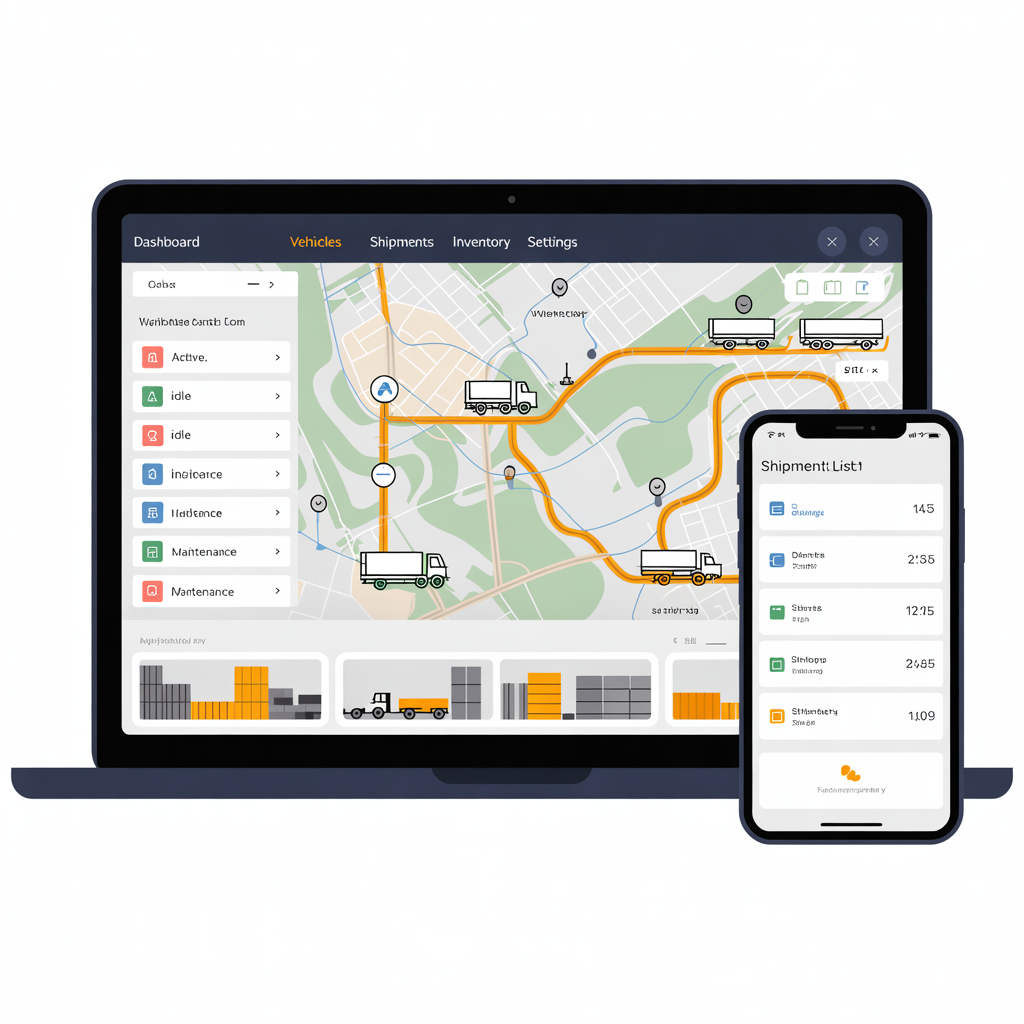Logistics and fleet management dashboard on laptop and mobile