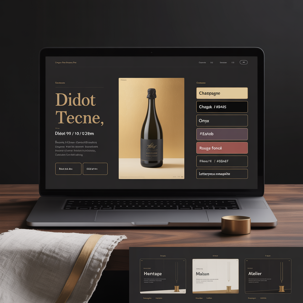 Luxury brand website design system with editorial typography and gold-leaf accents