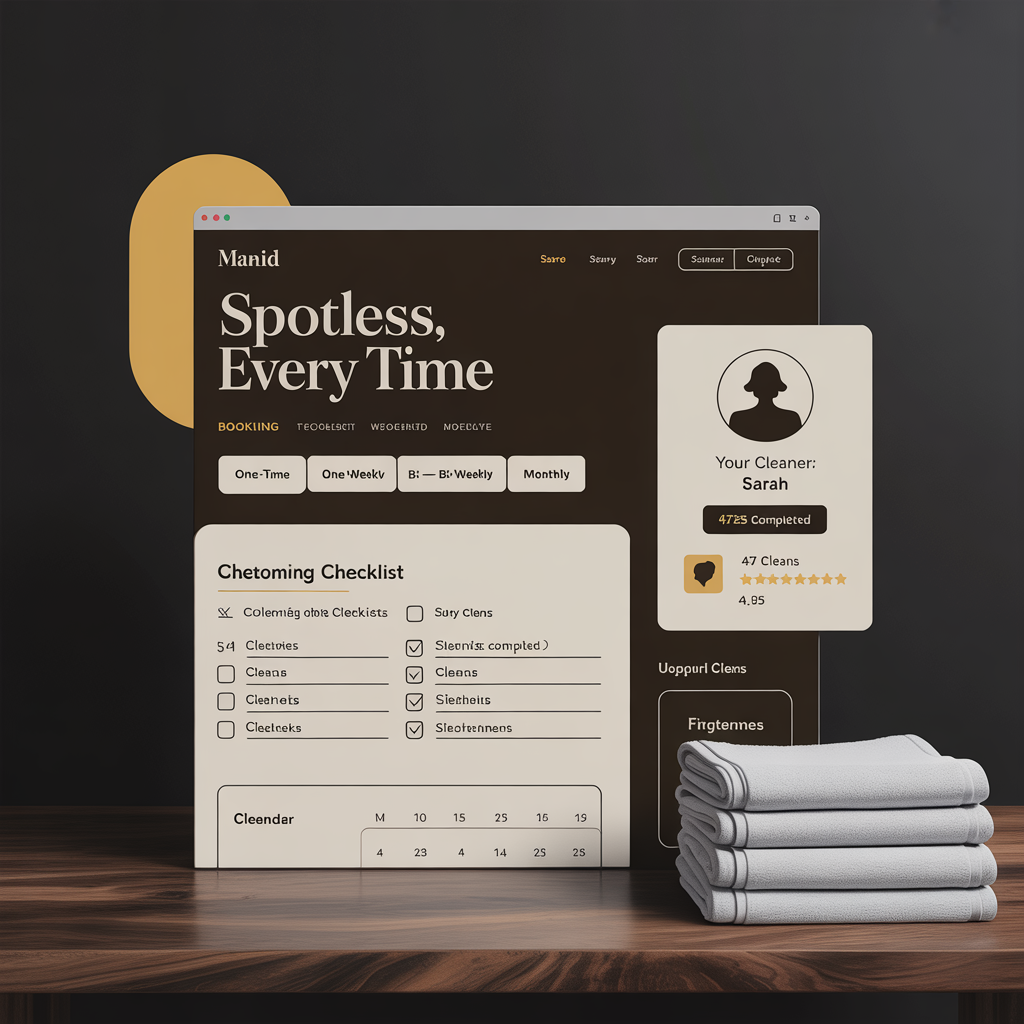 Maid service company website with recurring booking and cleaning checklist