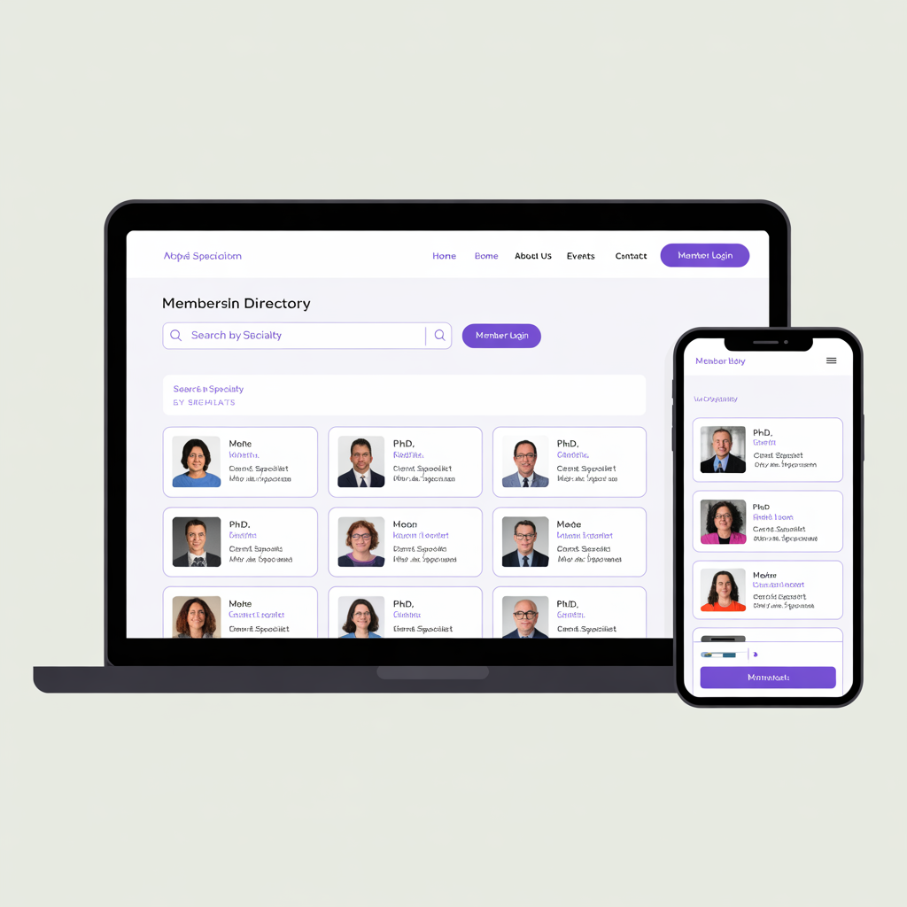 Membership directory website development mockup