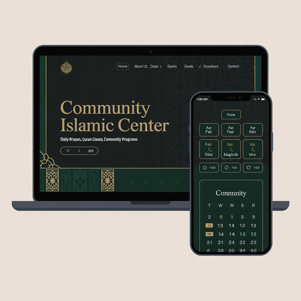 Islamic center website with prayer times and community calendar