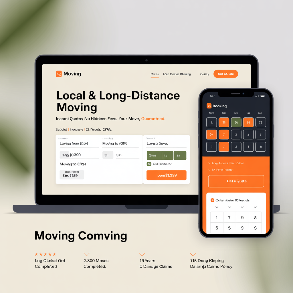 Moving company website with instant quote calculator and booking calendar