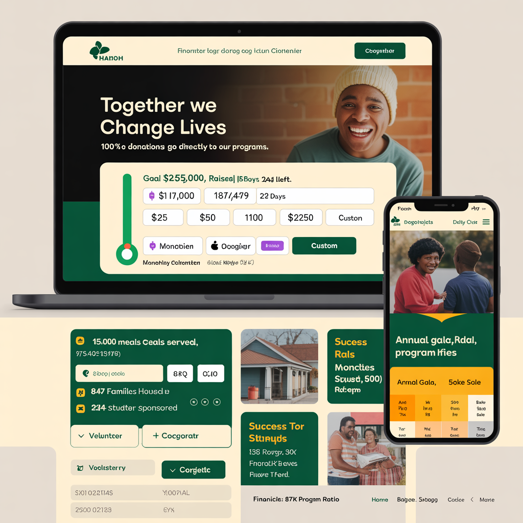 Nonprofit fundraising website with donation portal and campaign progress trackers