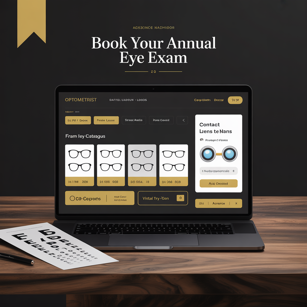 Optometrist practice site with appointment booking and frame catalogue