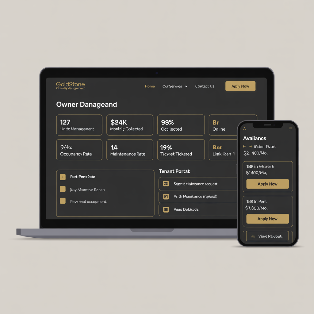 Property management company website with tenant portal and maintenance request system
