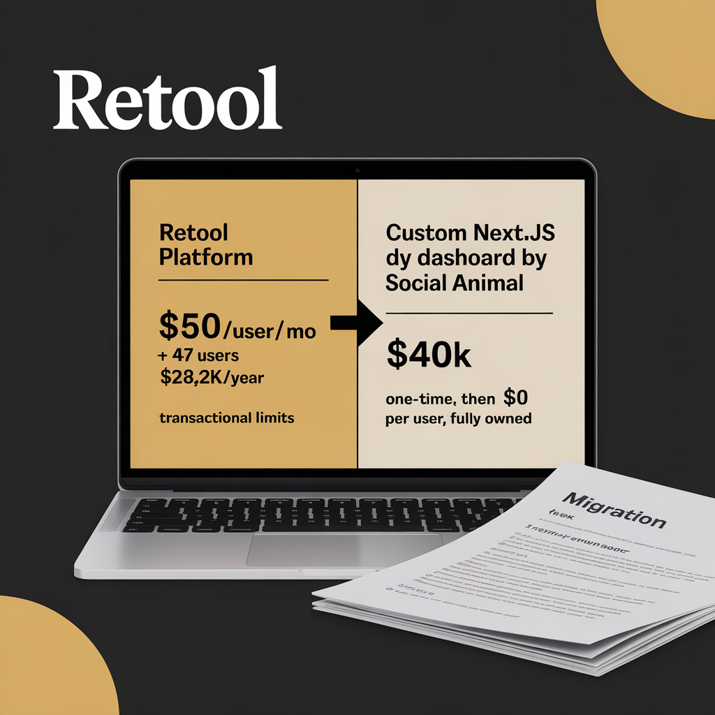 Retool to Next.js migration cost calculator showing per-seat savings