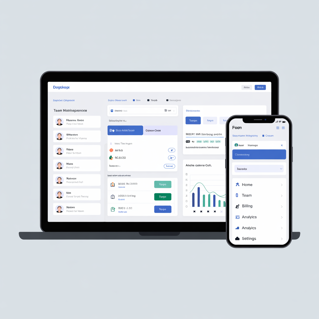 Modern SaaS product dashboard on laptop and mobile