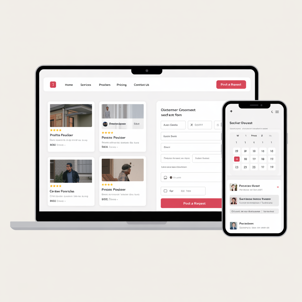 Service marketplace website development mockup