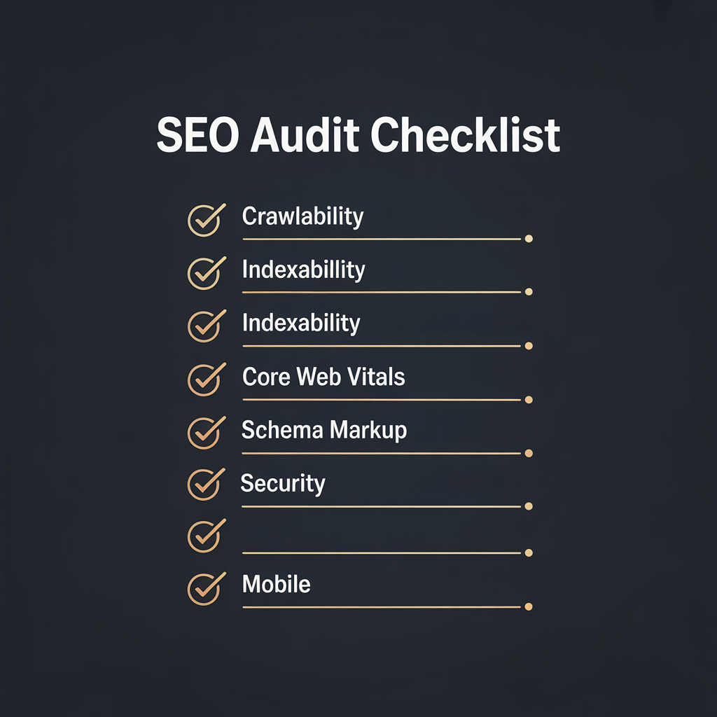 Technical SEO audit checklist showing categories and completion status