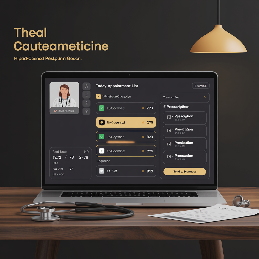 Telemedicine platform dashboard with HIPAA-compliant video consultation interface