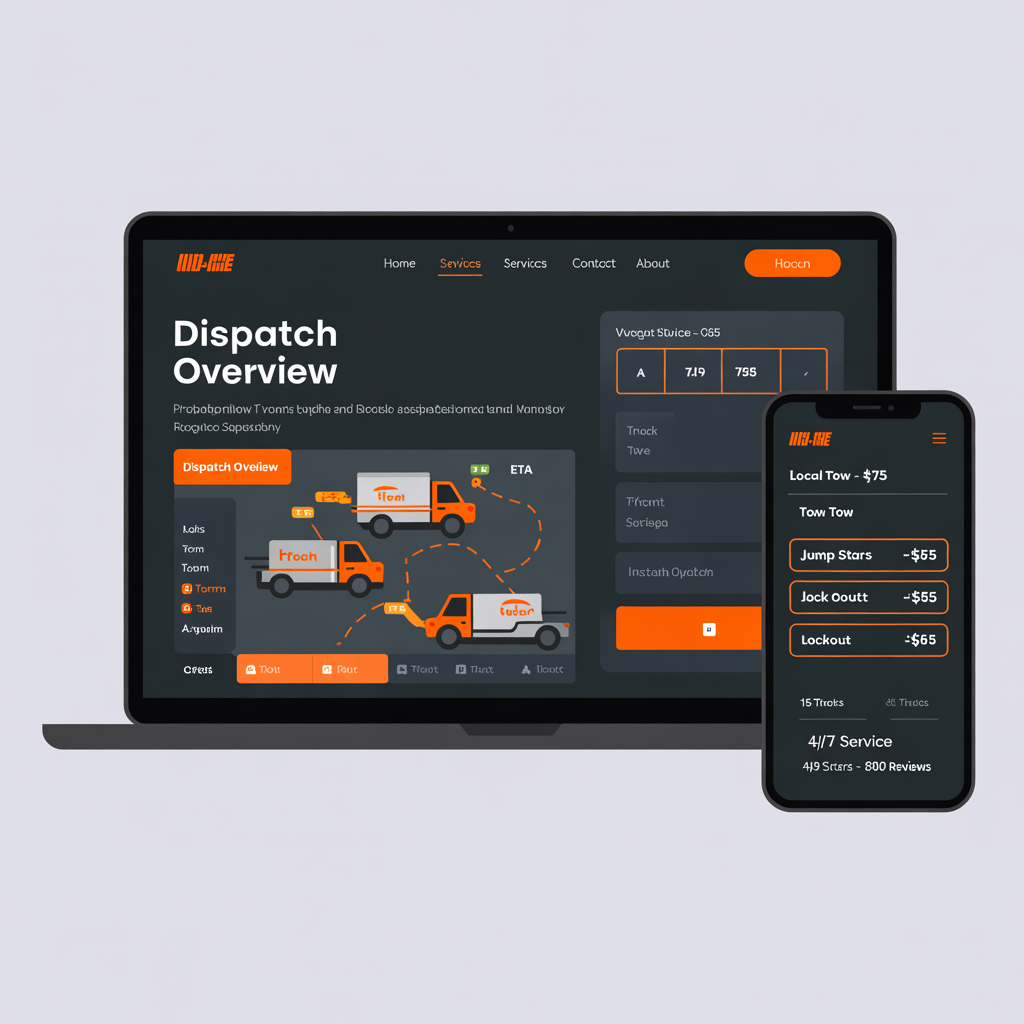Towing company website with live dispatch tracking and instant rate calculator