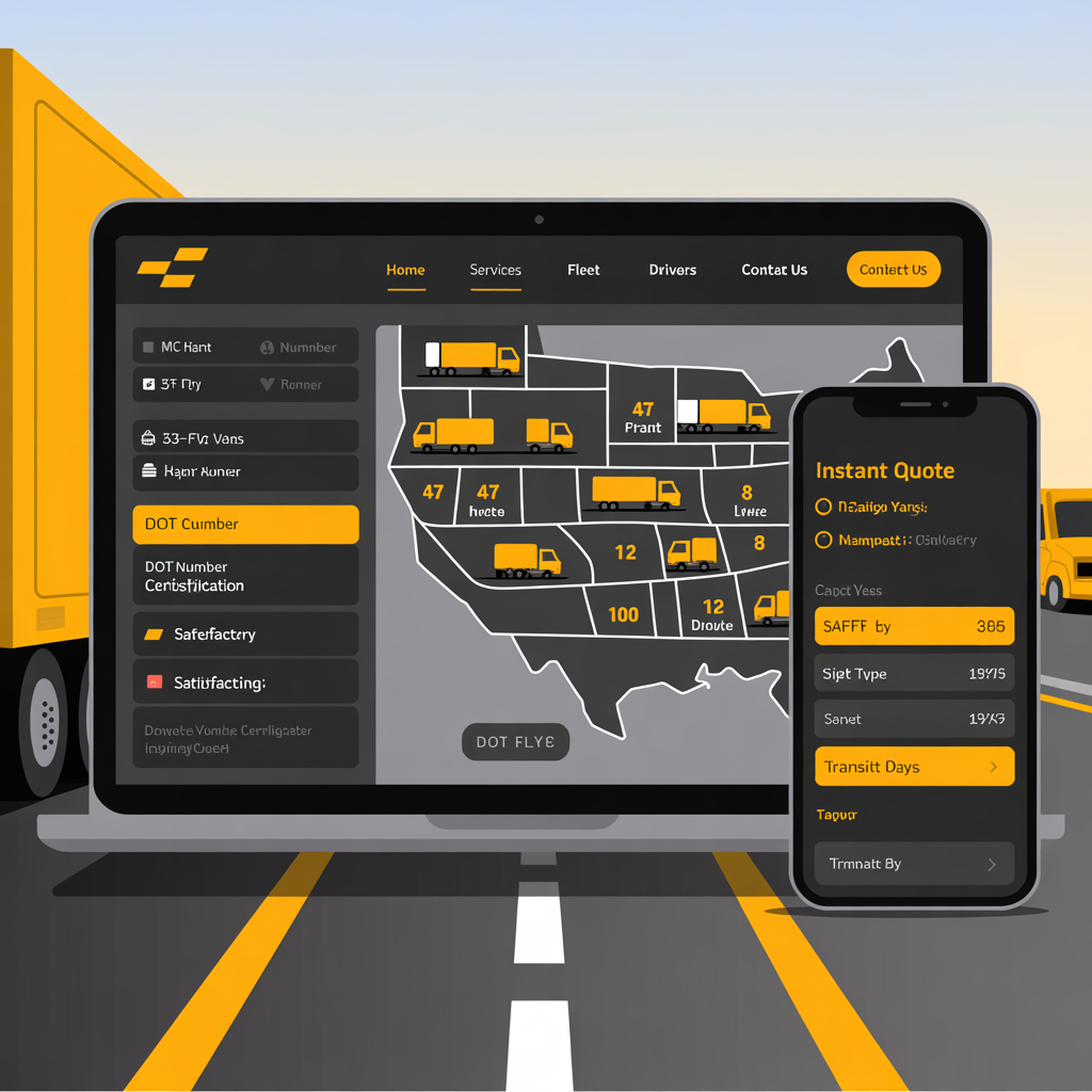 Trucking company website with fleet management dashboard and load calculator